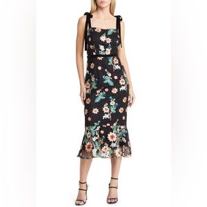 Embroidered Floral Velvet Trim Sheath Dress sam Edelman size 8